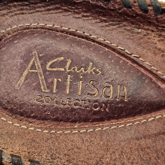Clarks Artisan Womens 8.5 Distressed Leather Wedge Mule Boho Western Workwear - Picture 5 of 9